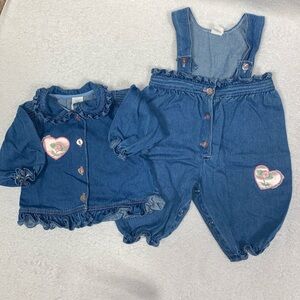 Vintage cradle togs denim ruffle bubble overalls heart jacket 6/9